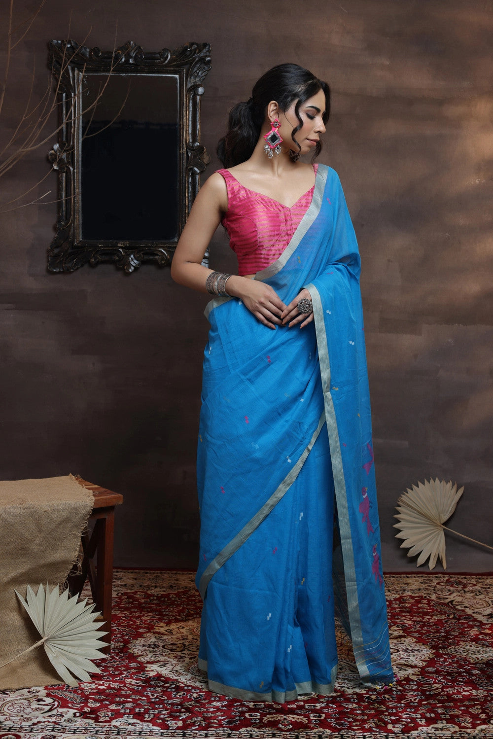 Handloom Blue Soft Cotton Jamdani