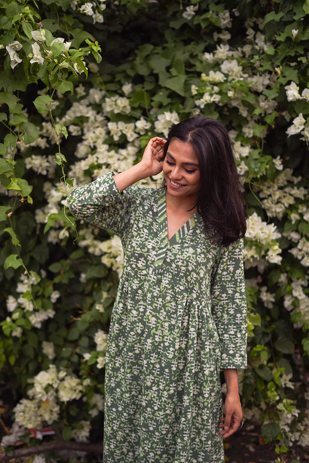 Green Pure Cotton Floral Block Print Kurta Set