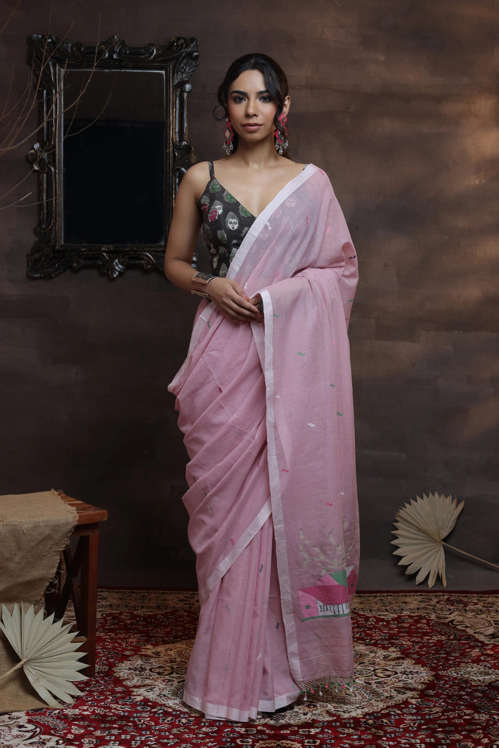 Handloom Pastel Pink soft cotton Jamdani