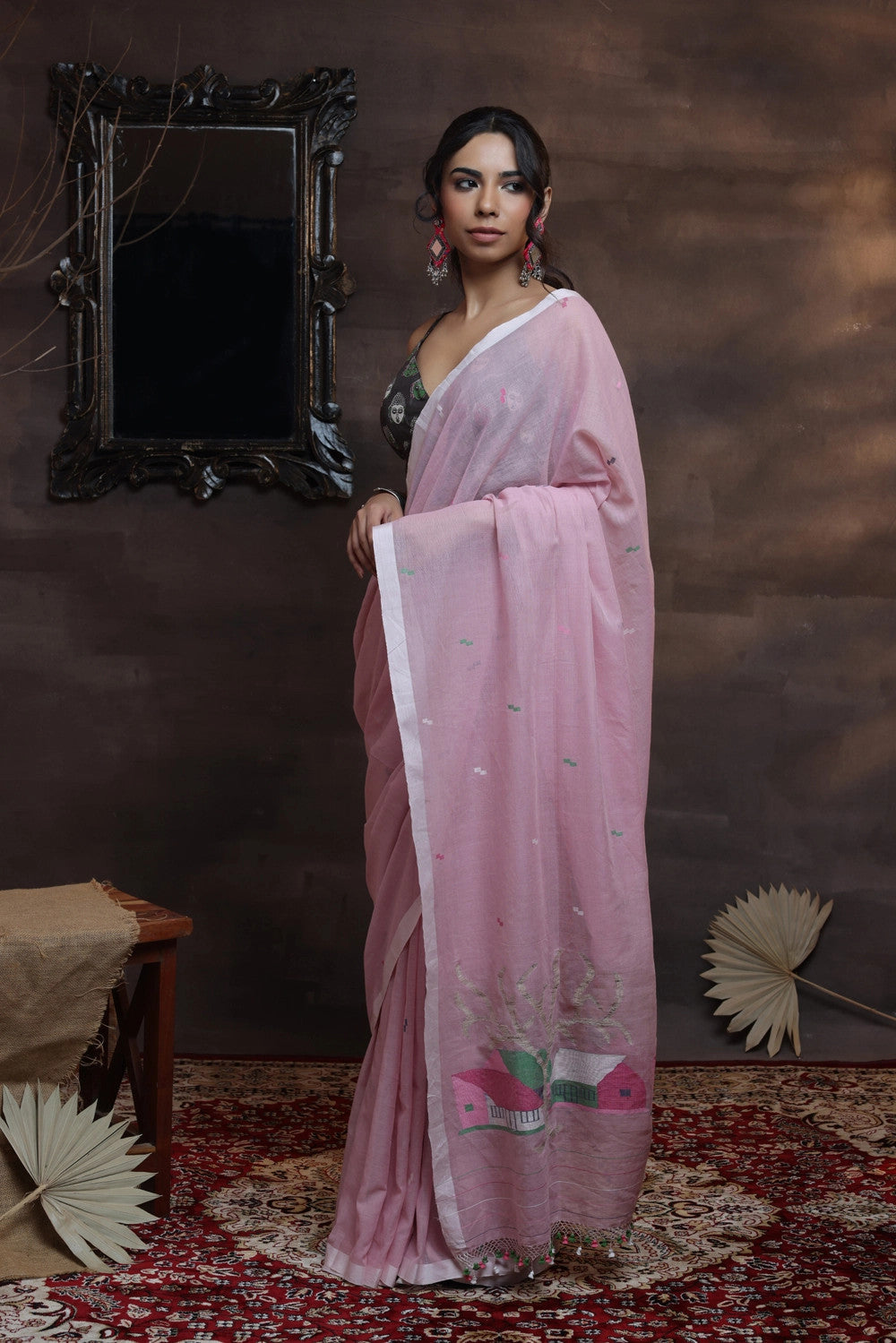 Handloom Pastel Pink Soft Cotton Jamdani