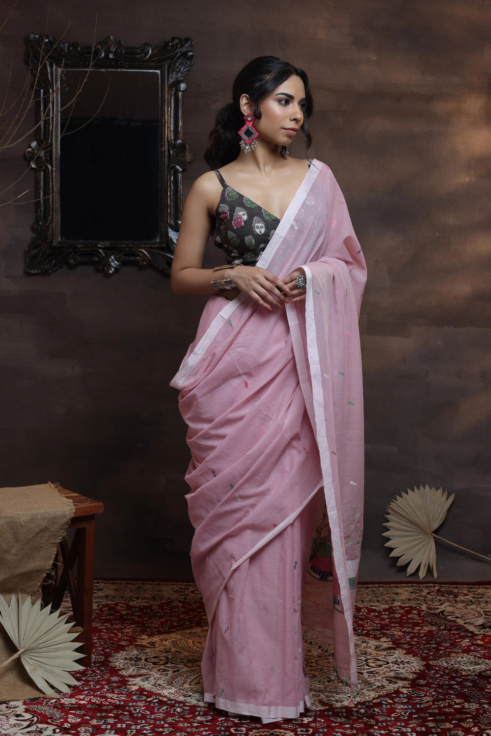 Handloom Pastel Pink Soft Cotton Jamdani