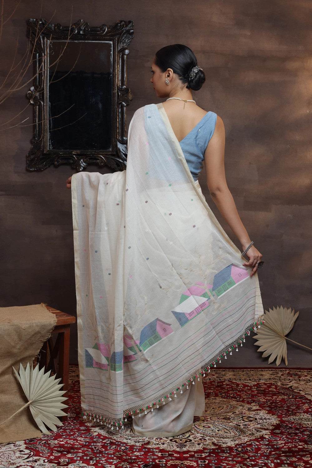 Handloom Off-White Soft Cotton Jamdani Saree