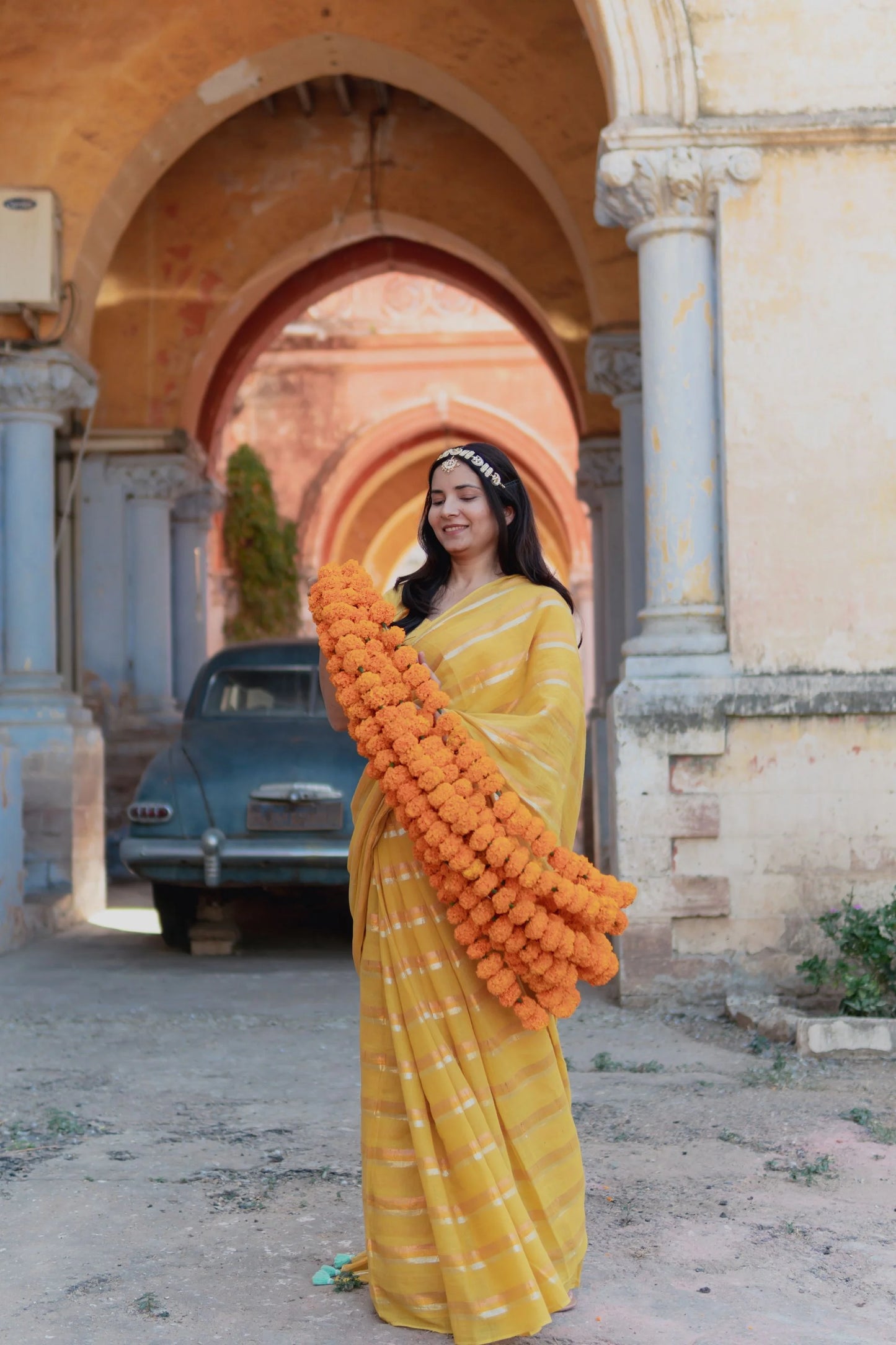 Genda Phool Cotton Mulmul Saree