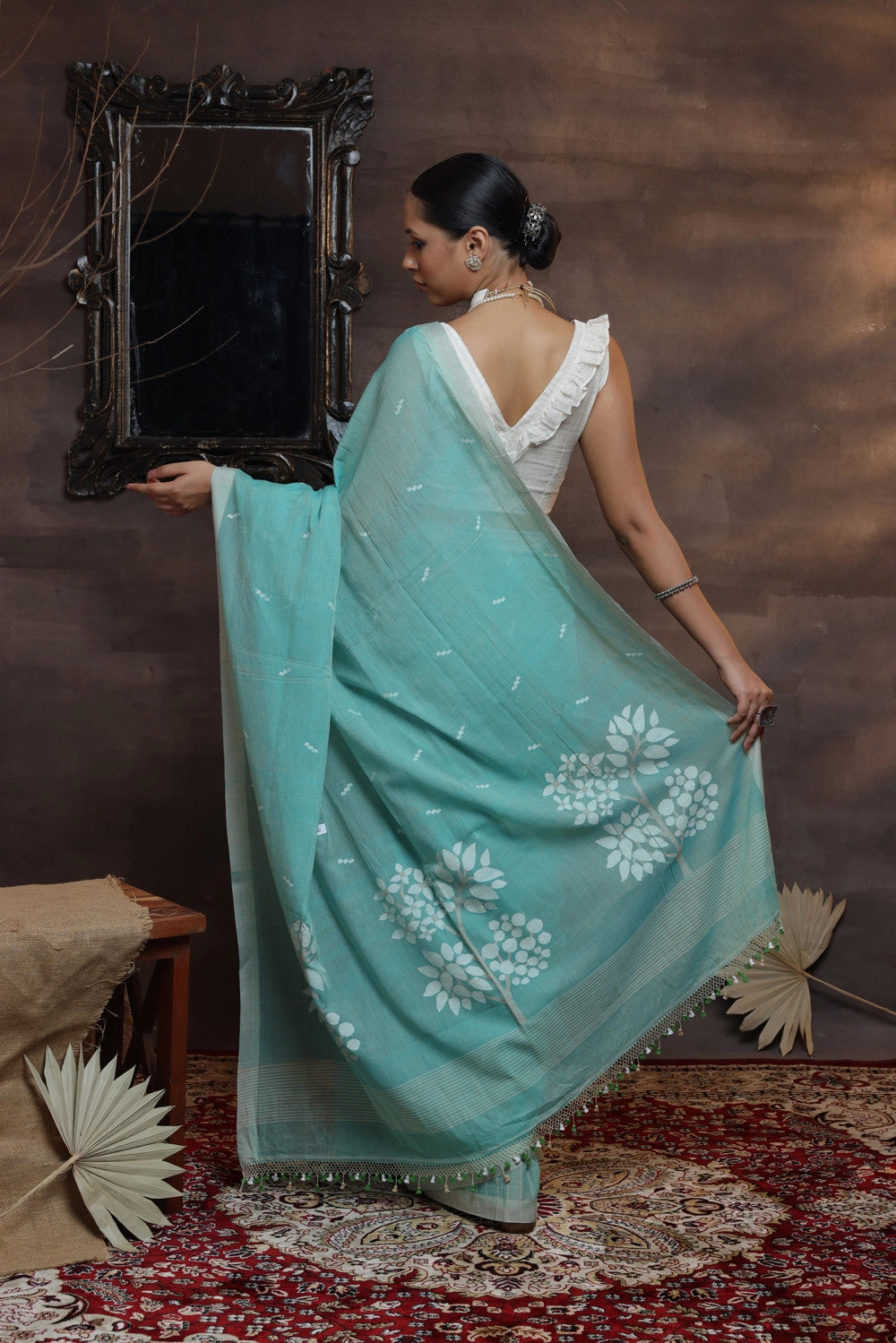 Handloom Mint Green Soft Cotton Jamdani Saree