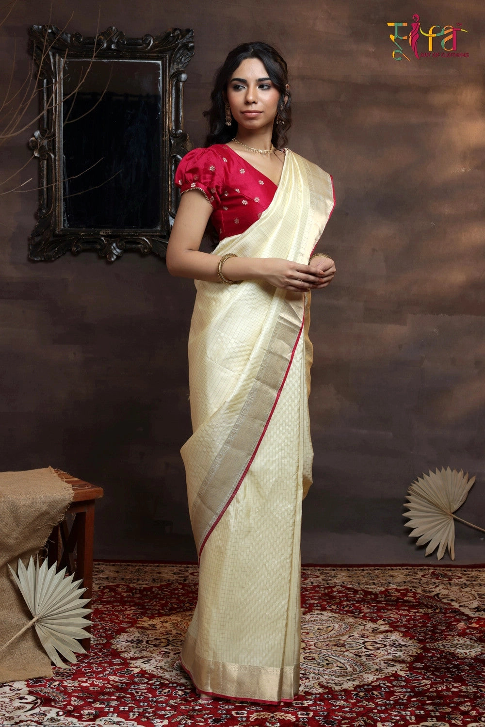 Handloom Cream Pure Silk Kasavu Saree