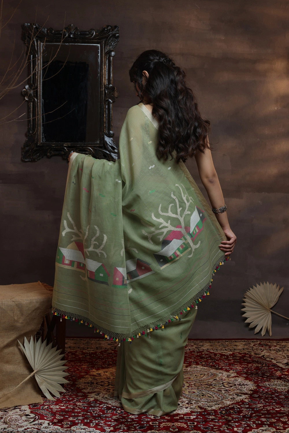 Handloom Pastel Green Soft Cotton Jamdani Saree