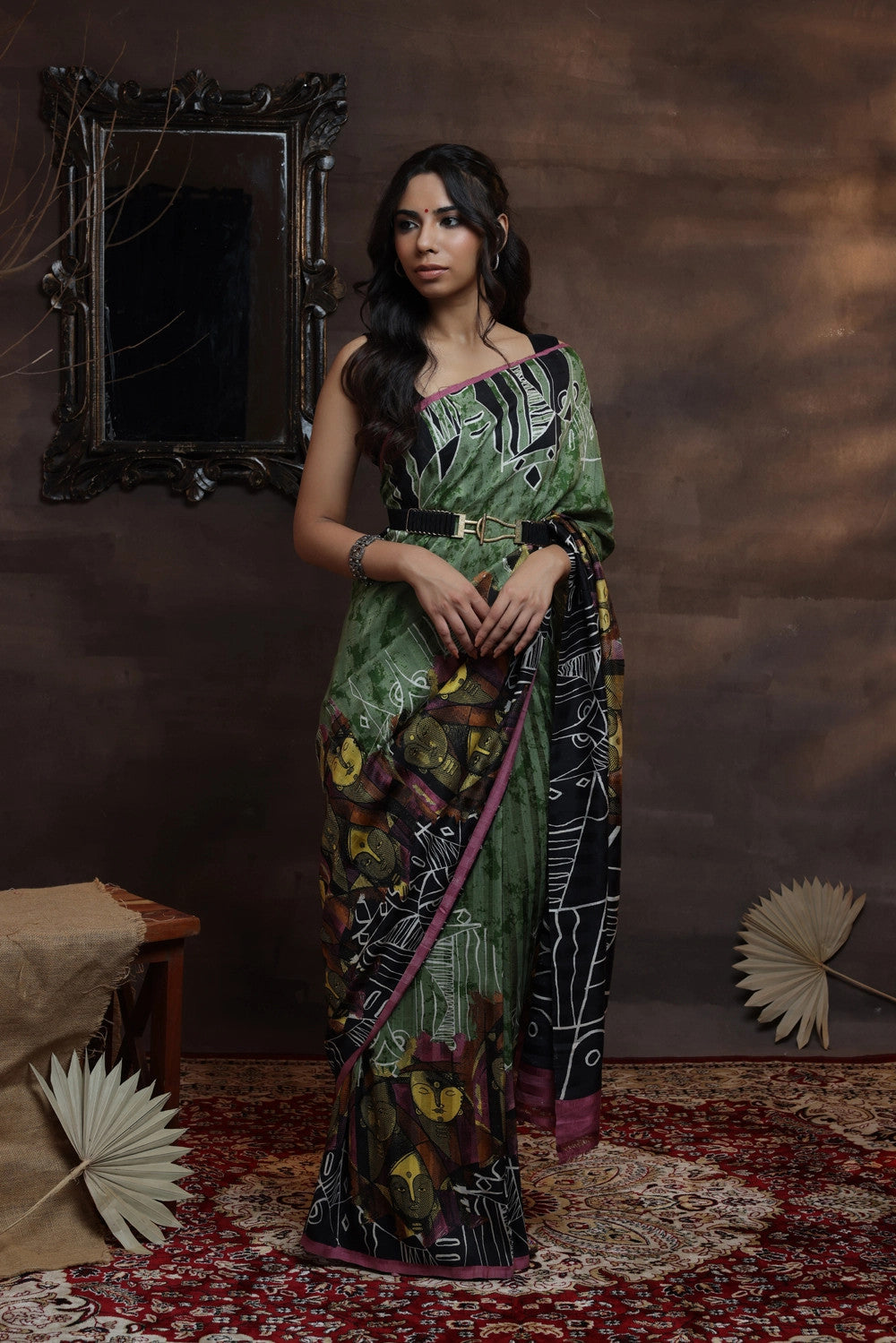 Handloom Green Pure Silk Hand Painted Saree