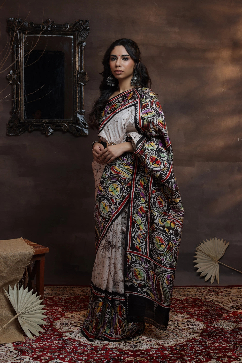 Handloom Grey Pure Silk Batik Art Saree