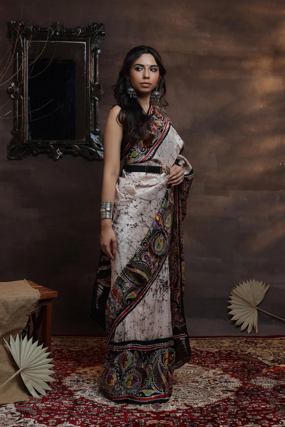 Handloom Grey Pure Silk Batik Art Saree