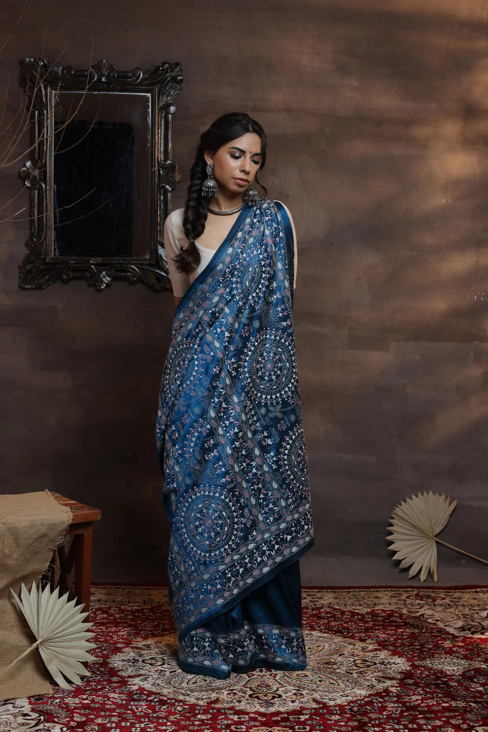 Handloom Teal Blue Pure Silk Kantha Saree