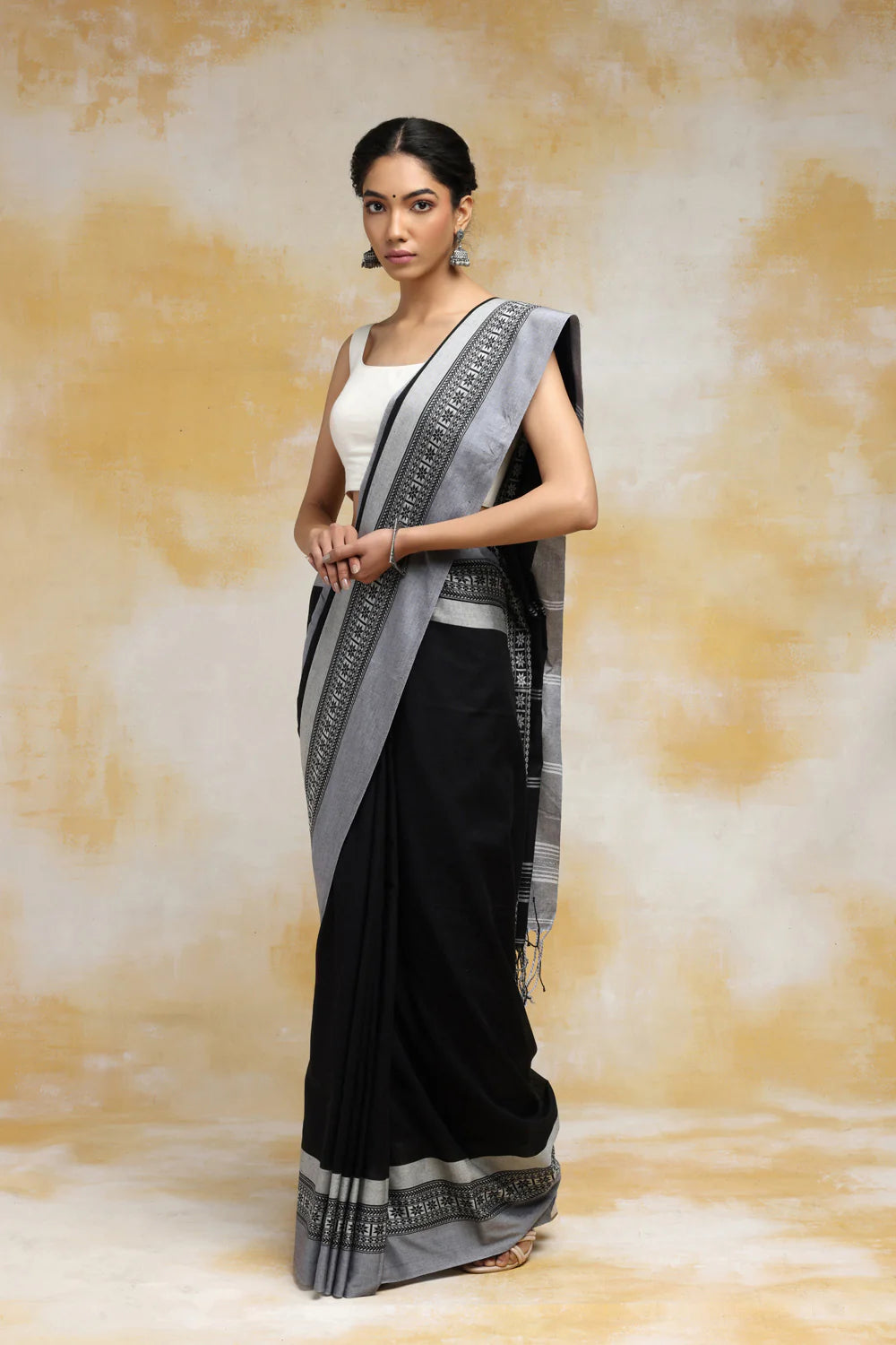 Handloom Black Soft Cotton Tangail Saree