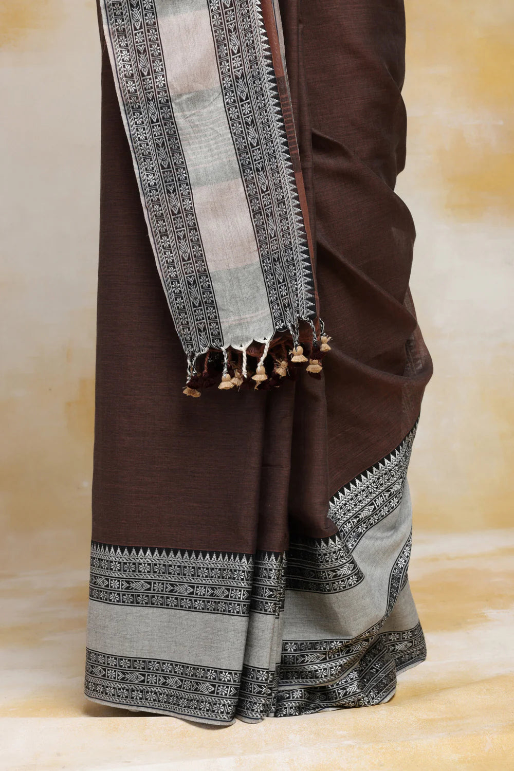 Handloom Brown Soft Cotton Tangail Saree