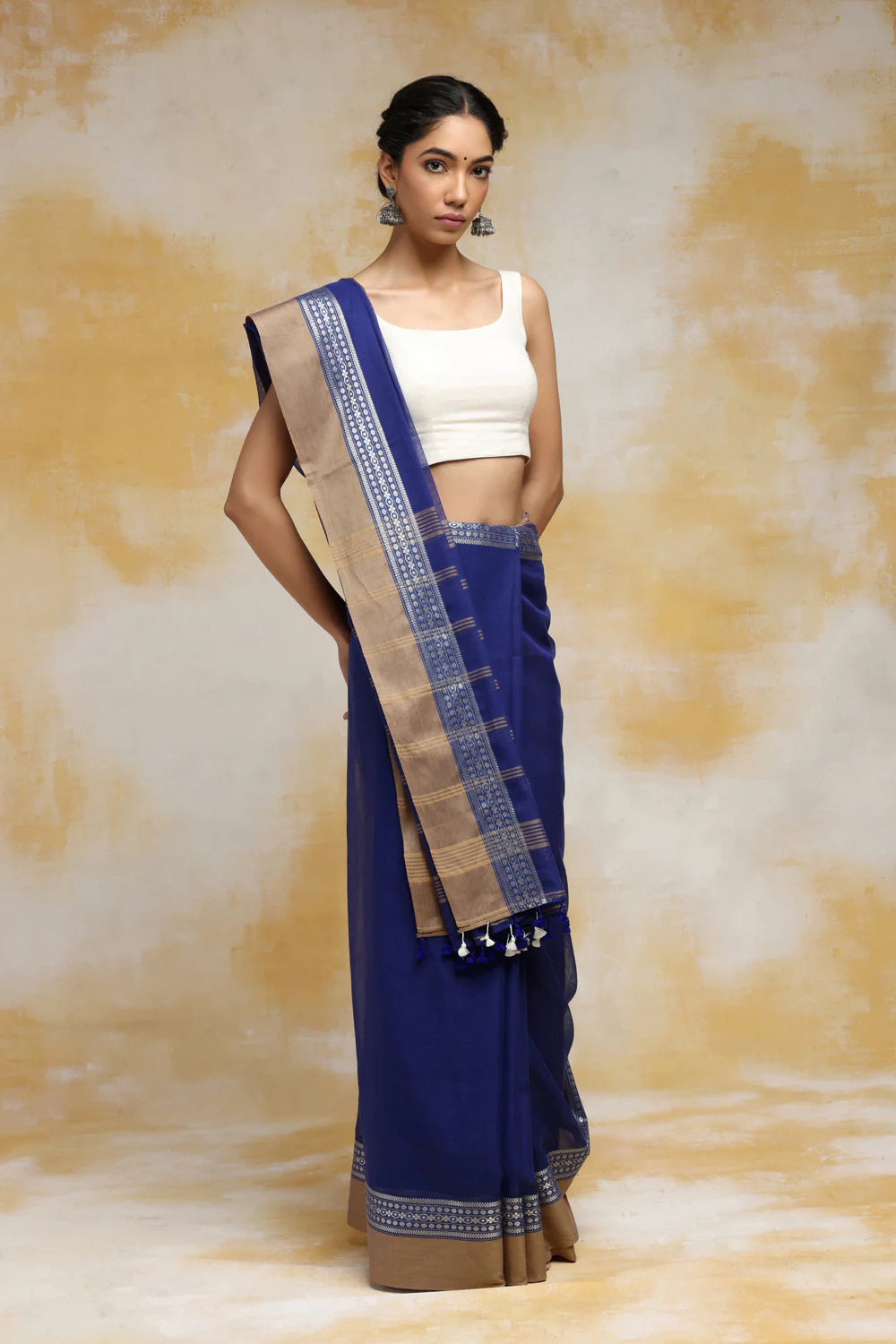 Handloom Berry Blue Soft Cotton Tangail Saree