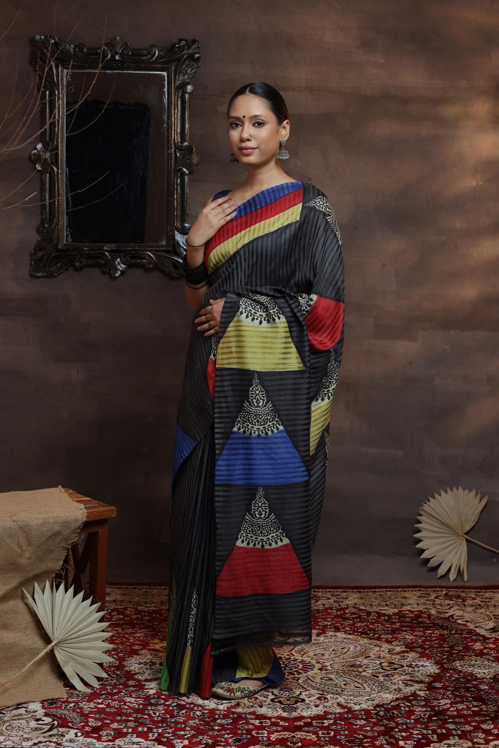 Black  Handloom Pure Silk Hand Painted  Saree