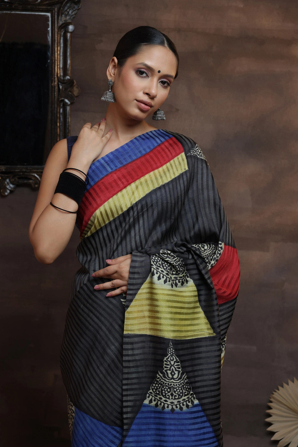 Black  Handloom Pure Silk Hand Painted  Saree