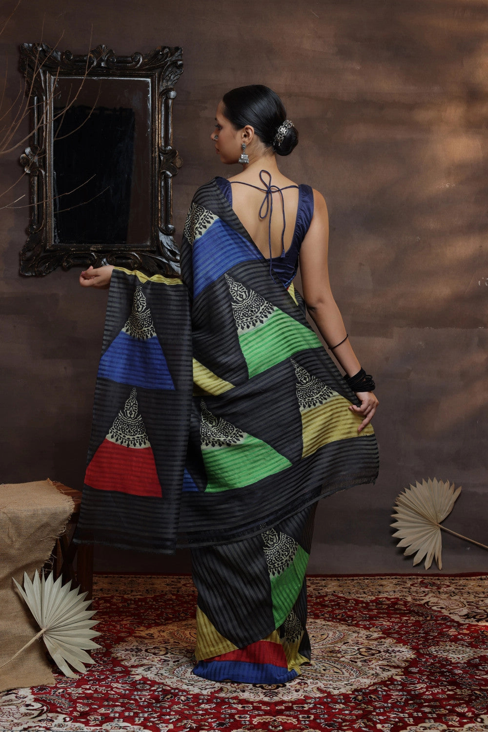 Black  Handloom Pure Silk Hand Painted  Saree