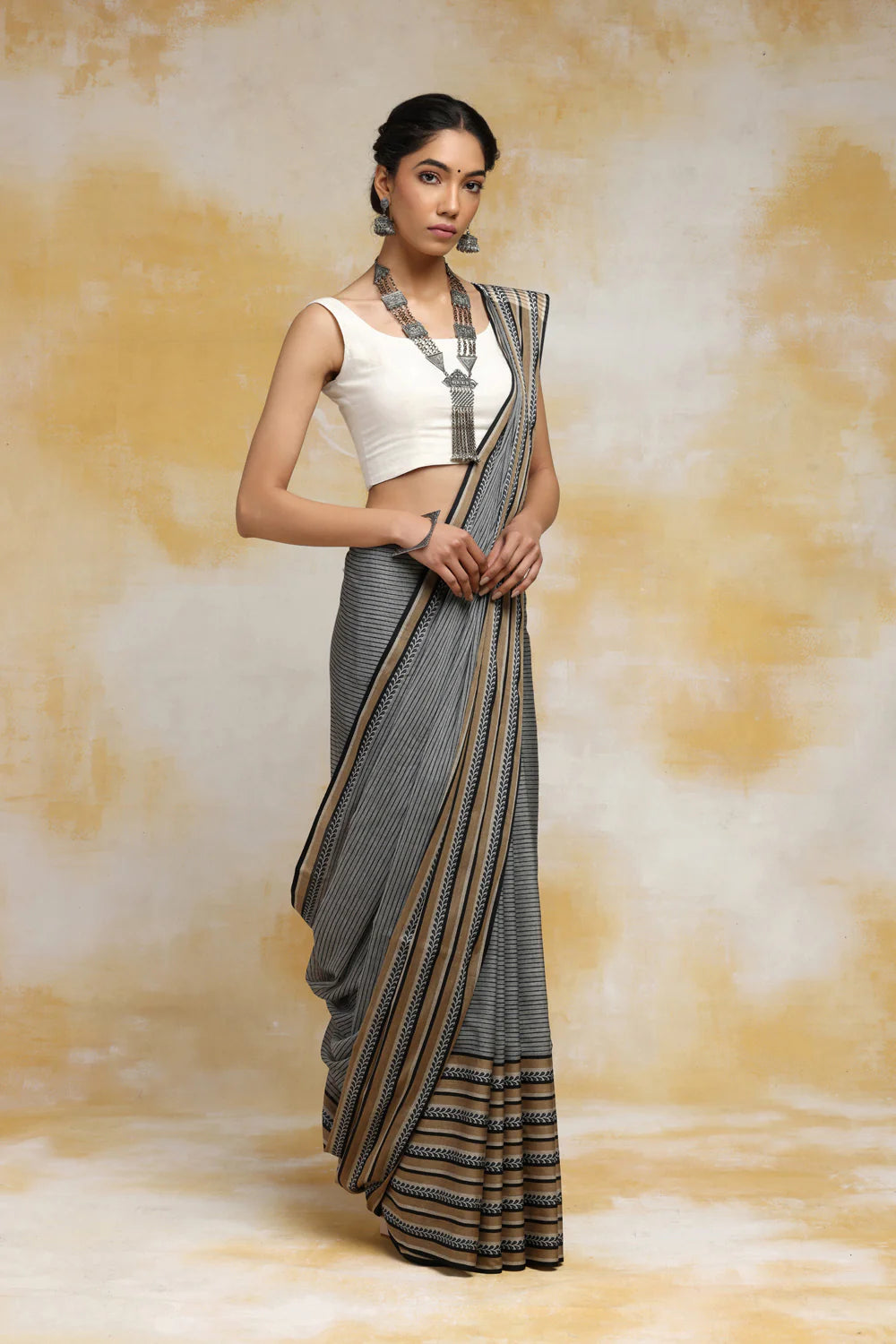 Handloom Grey Soft Cotton Tangail Saree