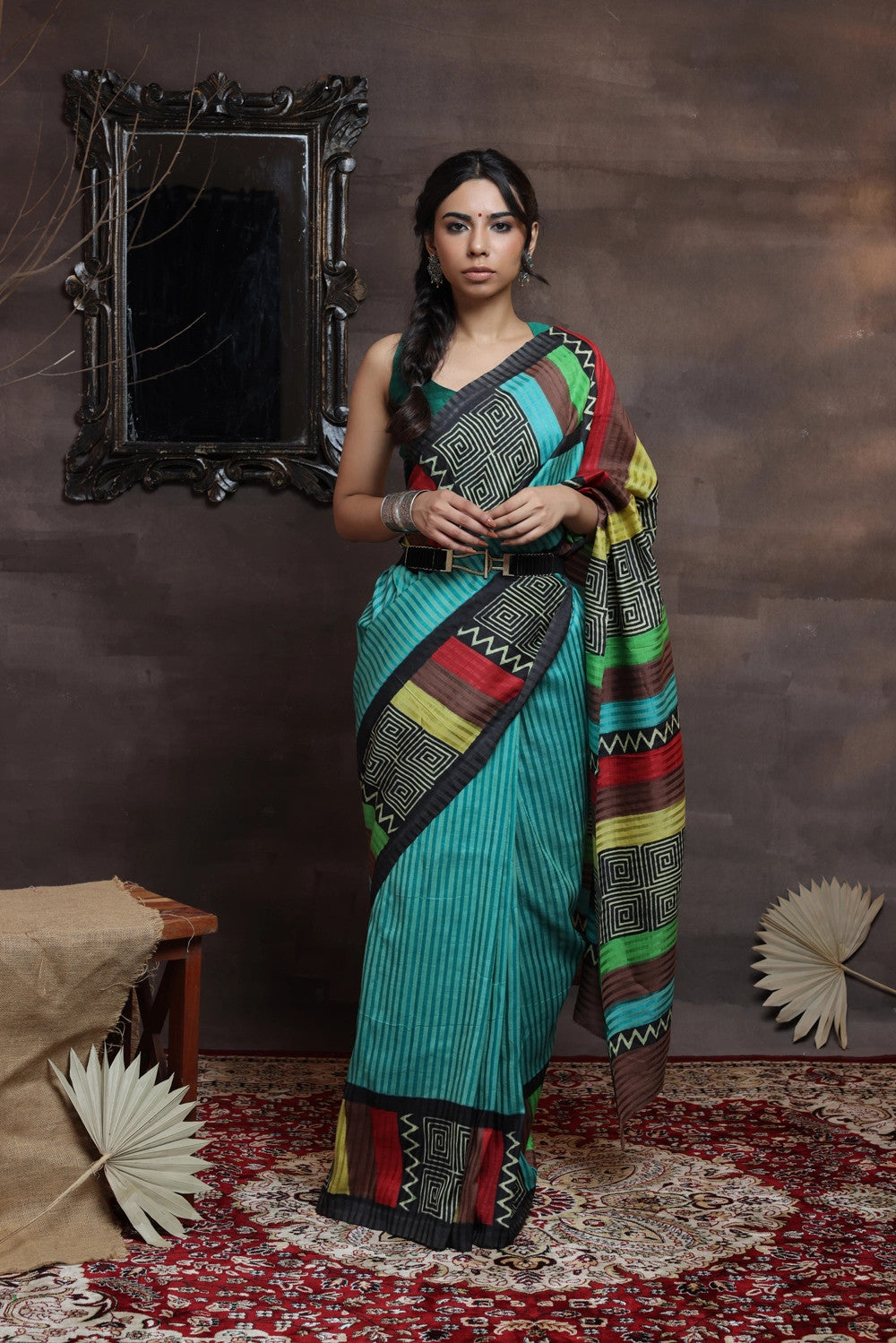 Handloom Green Hand Painted Pure Silk Saree With Black Border