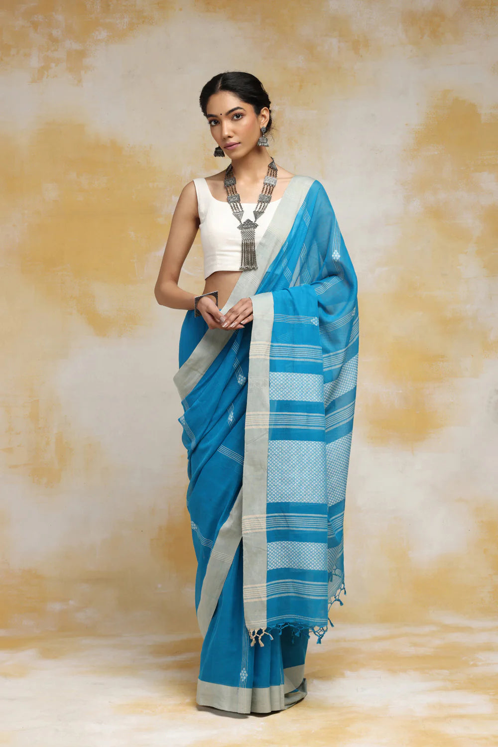 Handloom Marine Blue Soft Cotton Saree