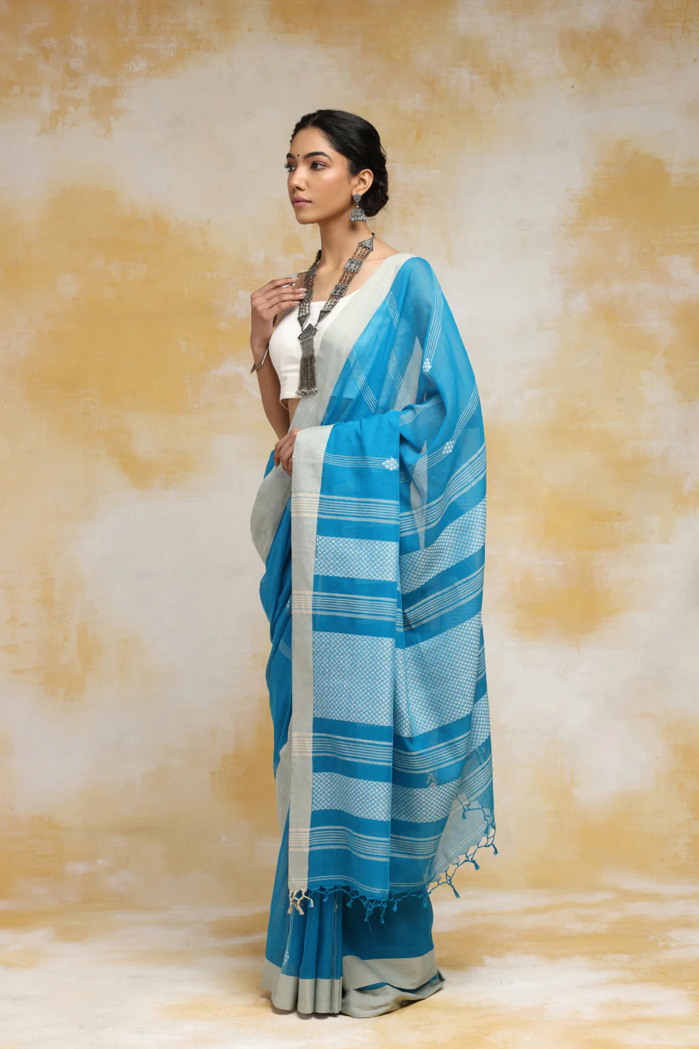 Handloom Marine Blue Soft Cotton Saree