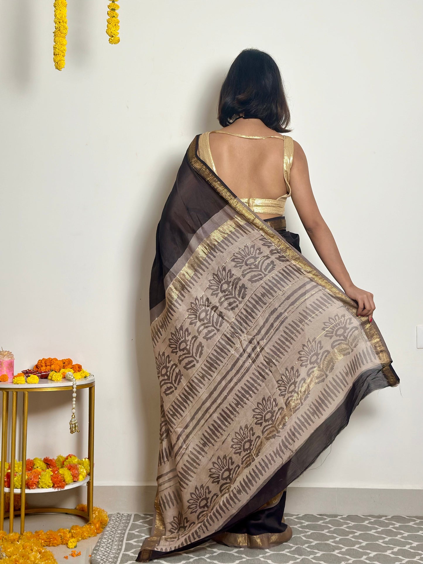 Noor - Handblock Printed - Maheshwari Silk Saree