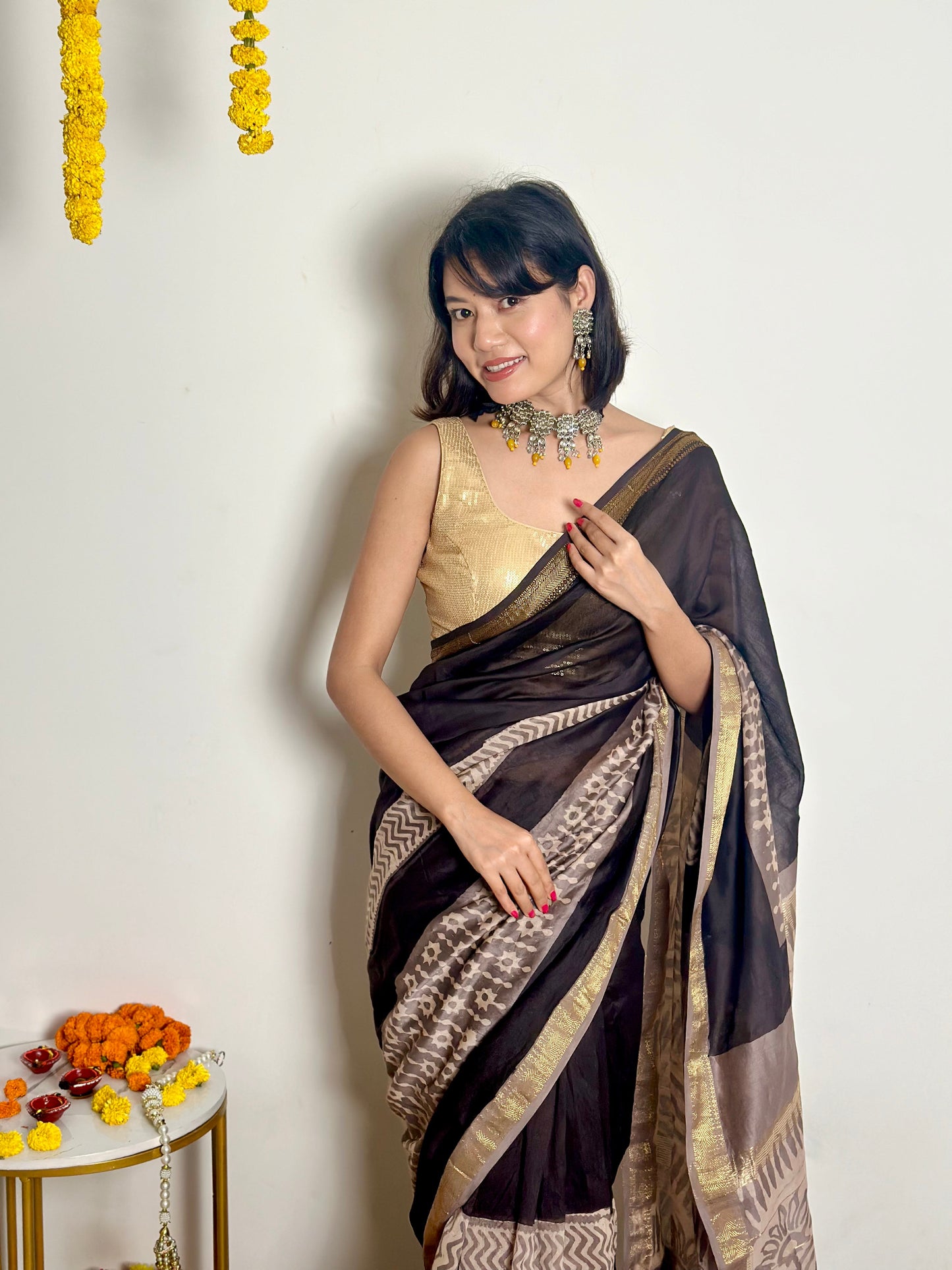 Noor - Handblock Printed - Maheshwari Silk Saree