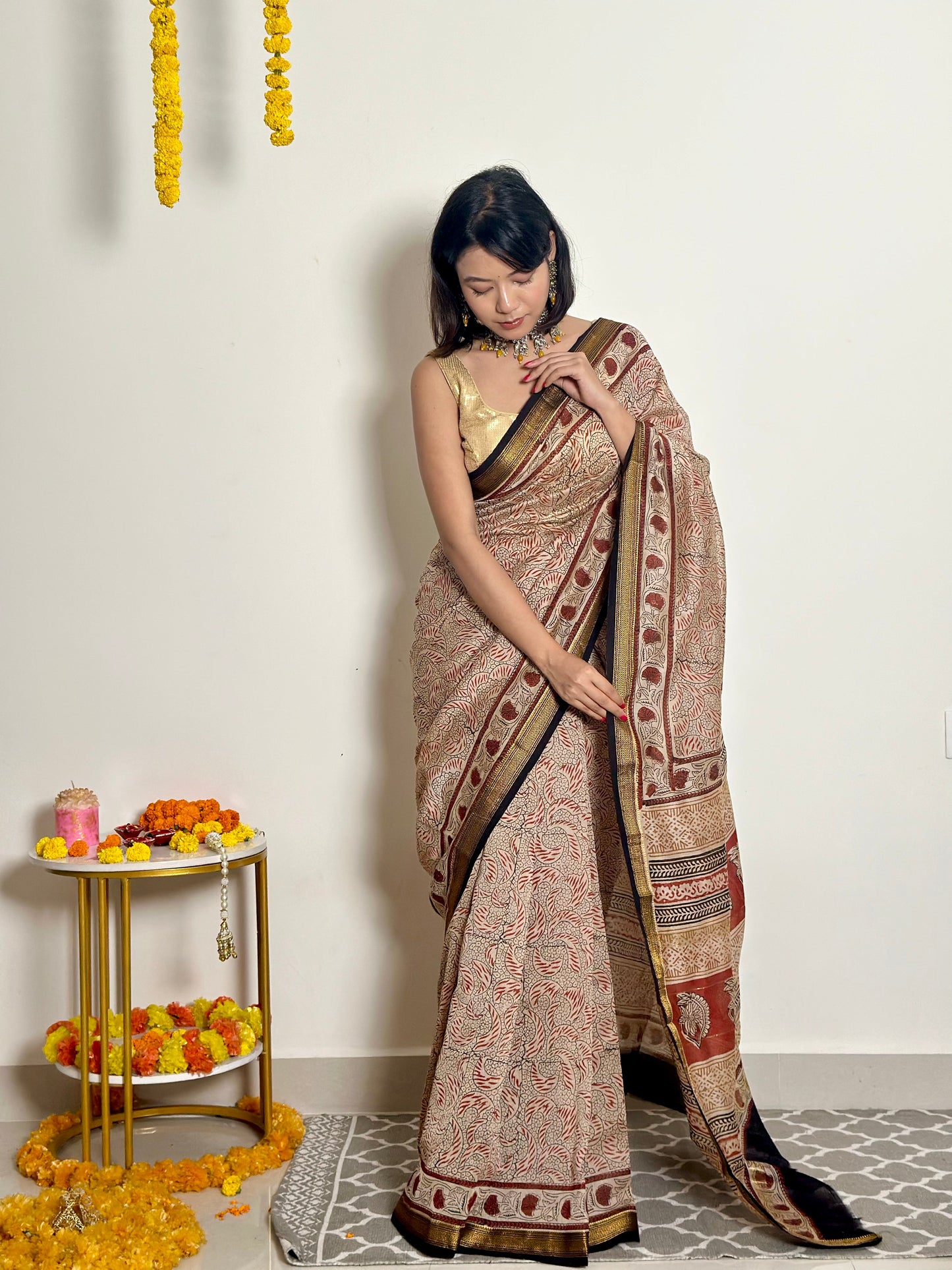 Gulzar - Handblock Printed - Maheshwari Silk Saree