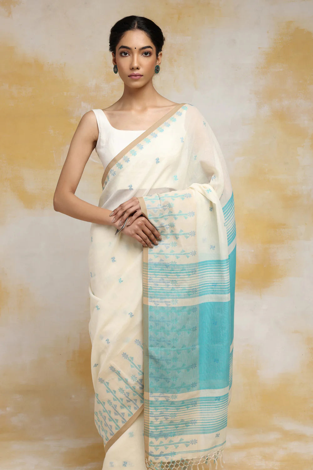 Handloom Off White Pure Cotton Jamdani Saree