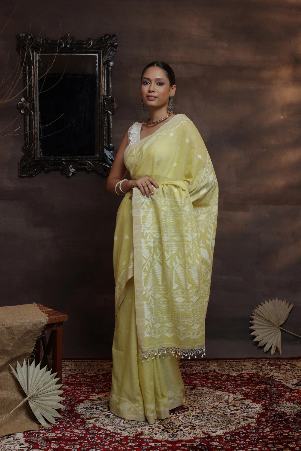 Handloom Lemon Pure Soft Cotton Exclusive Jamdani