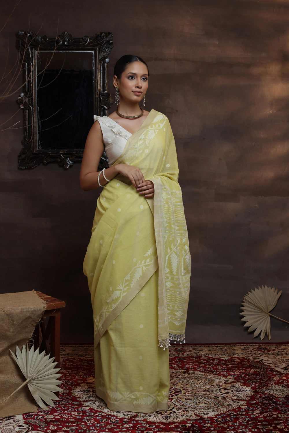 Handloom Lemon Pure Soft Cotton Exclusive Jamdani