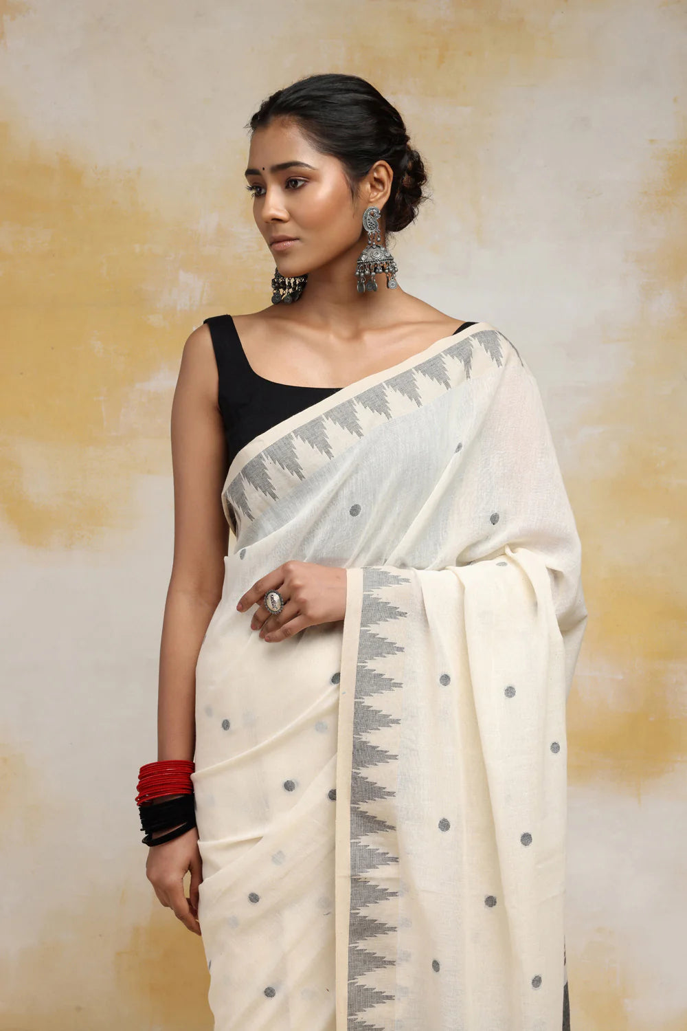 Handloom Off White & Grey Soft Cotton Saree