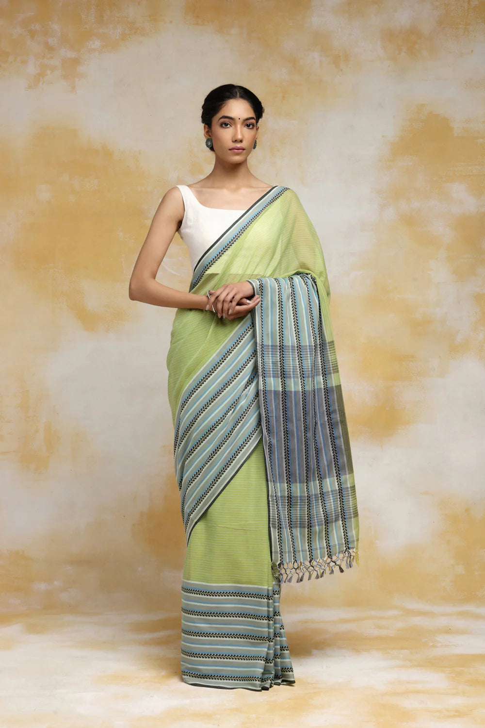 Handloom Leaf Green Soft Cotton Tangail Saree