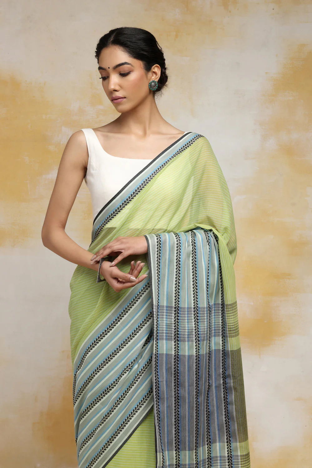 Handloom Leaf Green Soft Cotton Tangail Saree