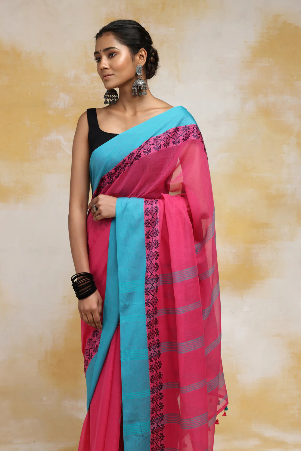 Handloom Magenta Soft Cotton Tangail Saree