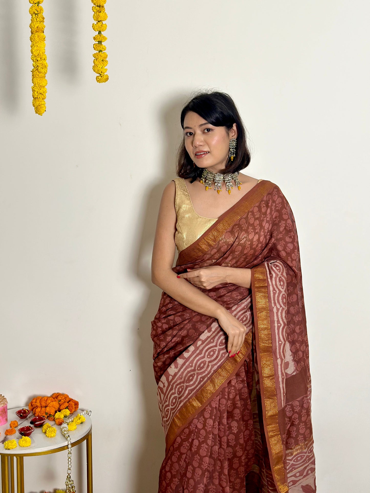 Phool - Handblock Printed - Maheshwari Silk Saree