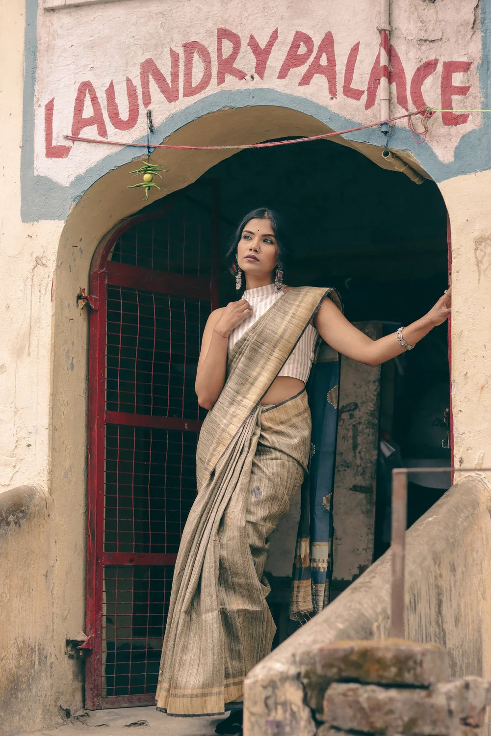 Handloom Beige & Grey Pure Tussar Silk Saree