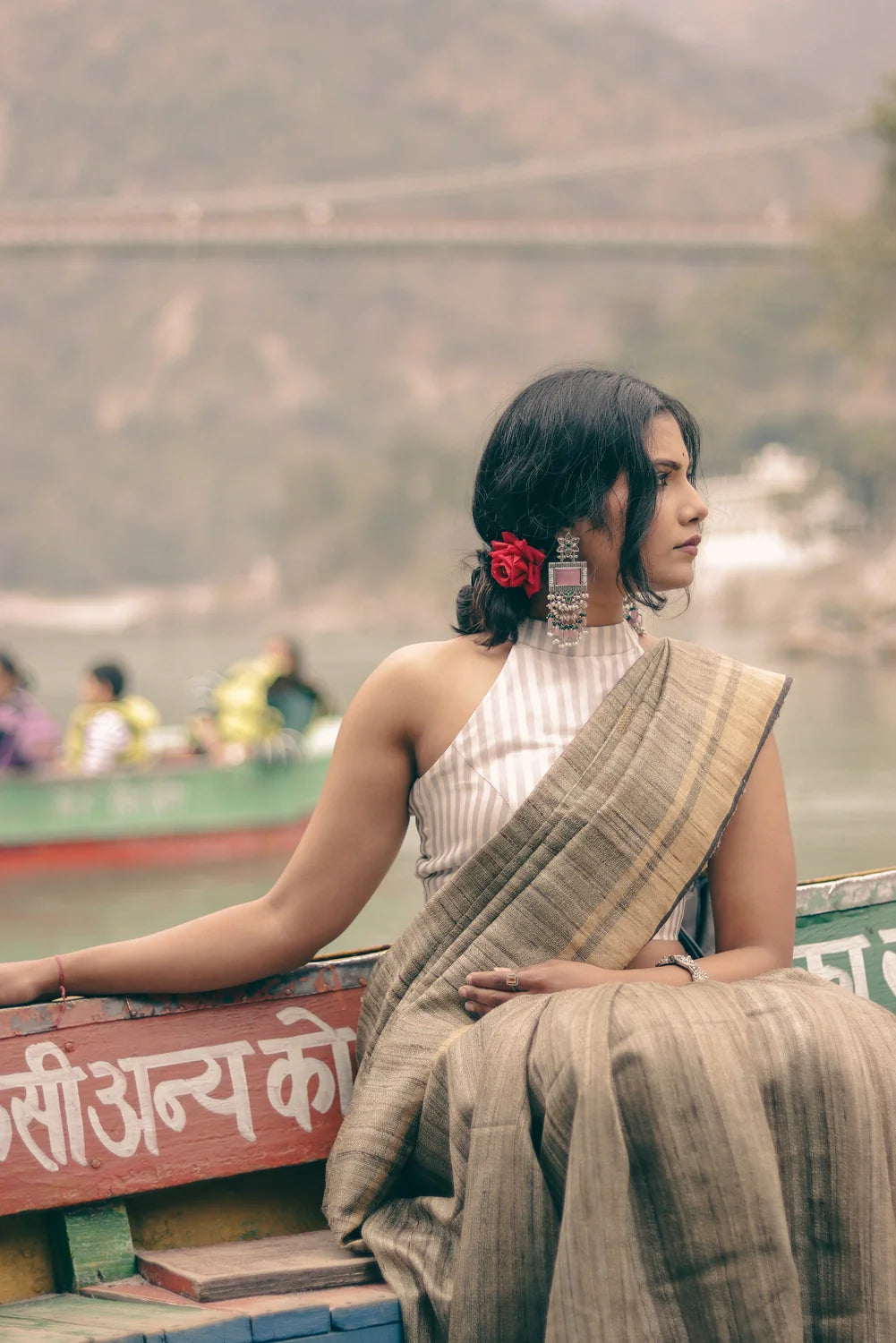 Handloom Beige & Grey Pure Tussar Silk Saree