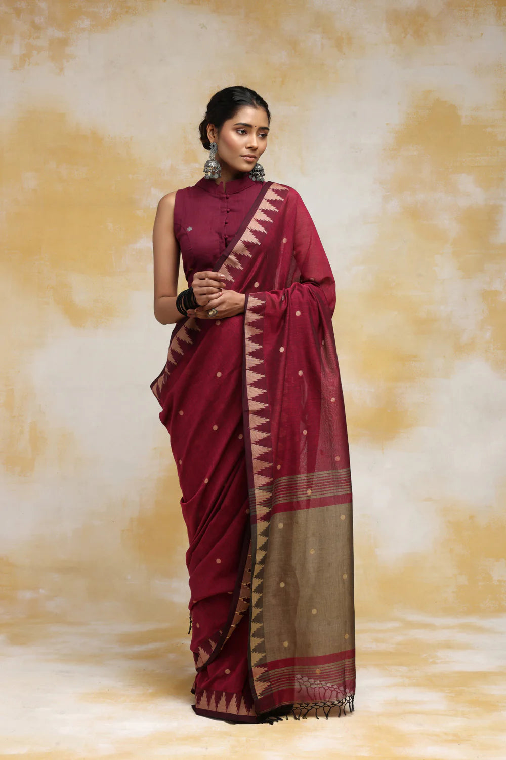 Handloom Wine Soft Cotton Saree