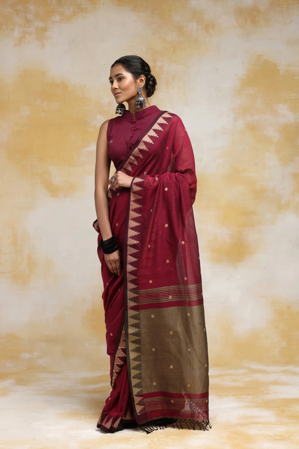 Handloom Wine Soft Cotton Saree