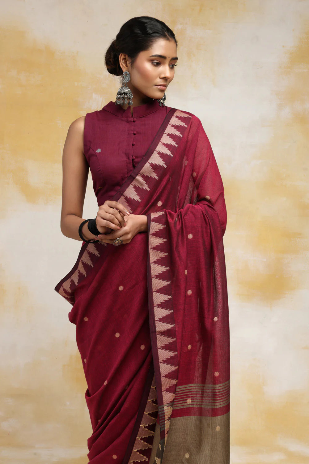 Handloom Wine Soft Cotton Saree