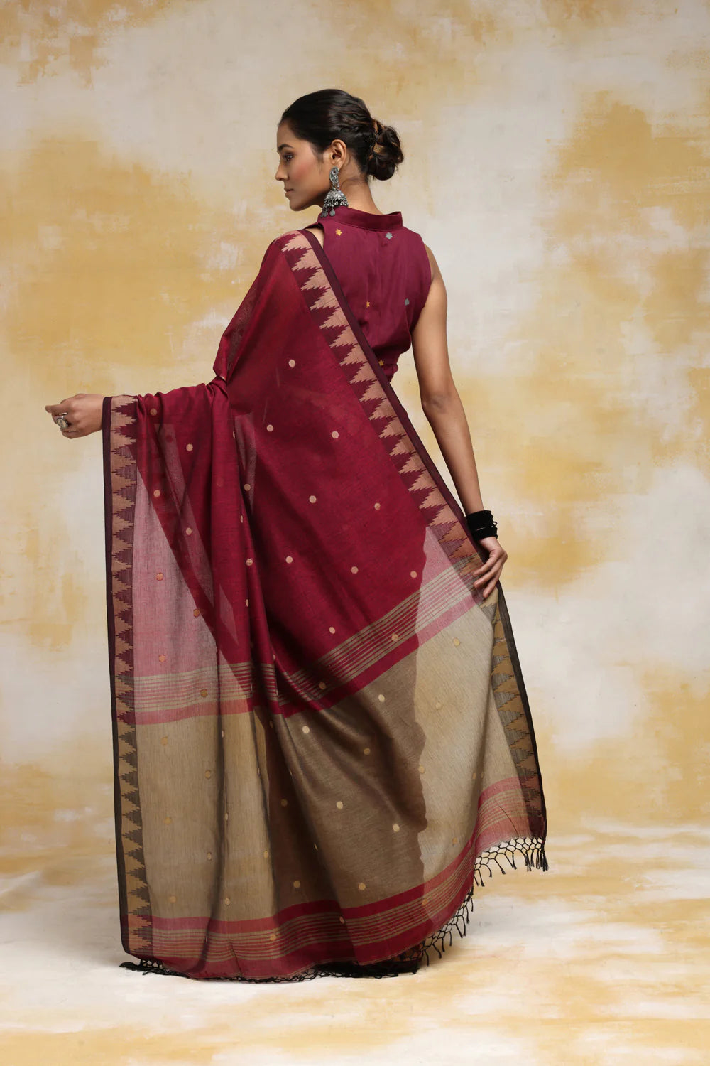 Handloom Wine Soft Cotton Saree