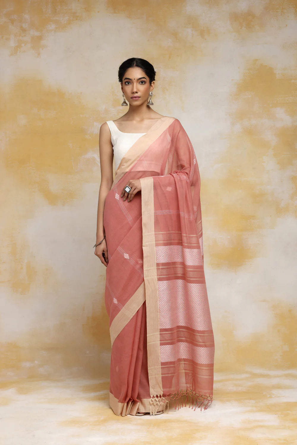 Handloom Pastel Peach Soft Cotton Saree