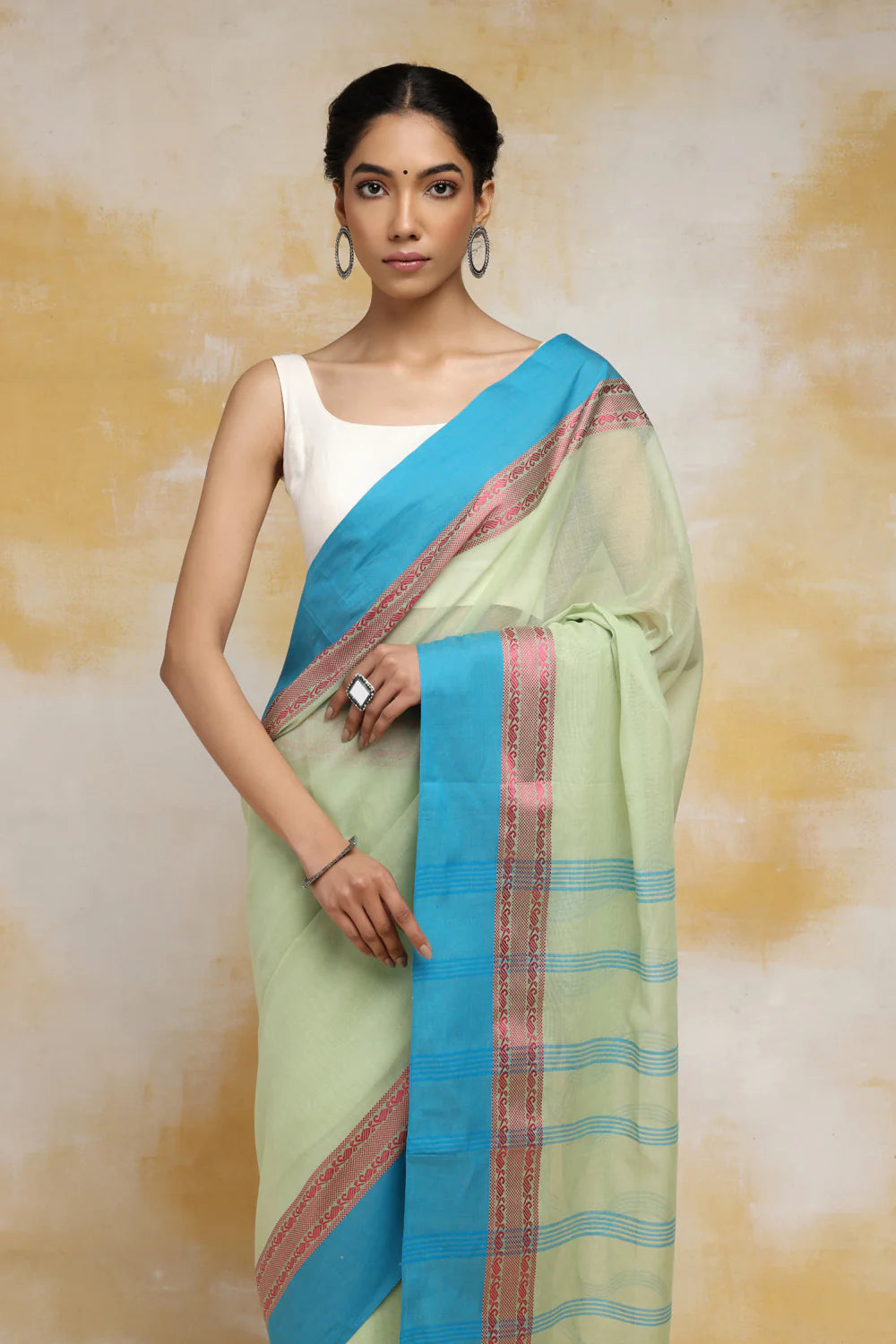 Handloom Pistachio Green Soft Cotton Tangail Saree