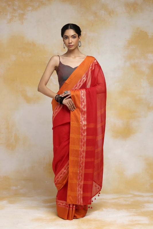 Handloom Red Soft Cotton Tangail Saree