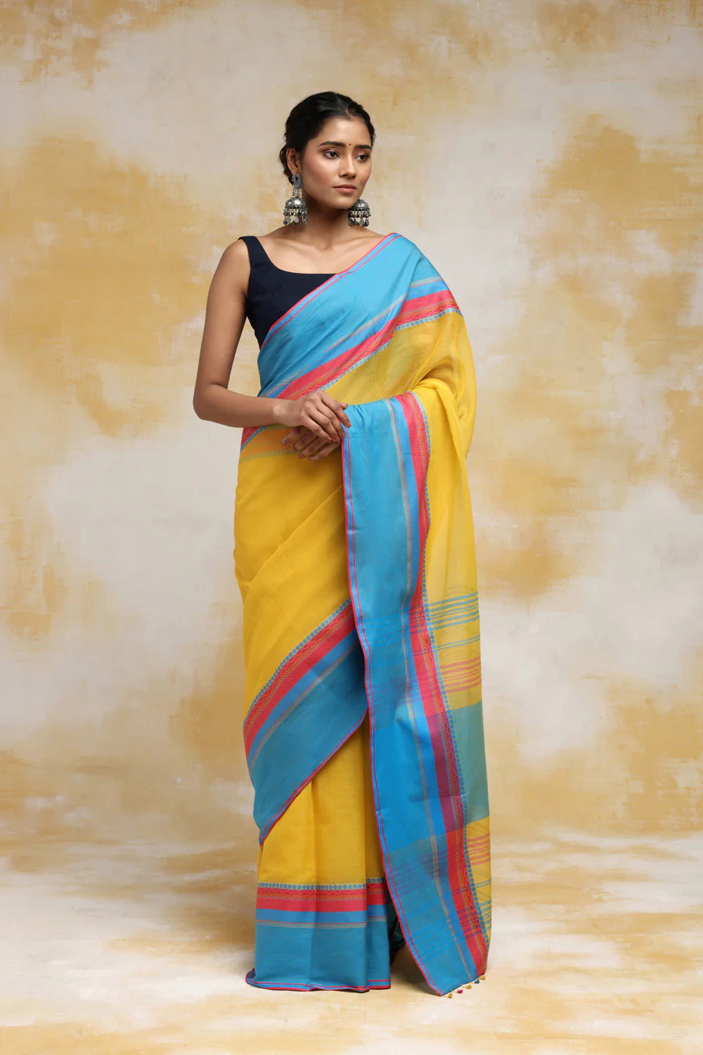 HandloomYellow Soft Cotton Tangail Saree