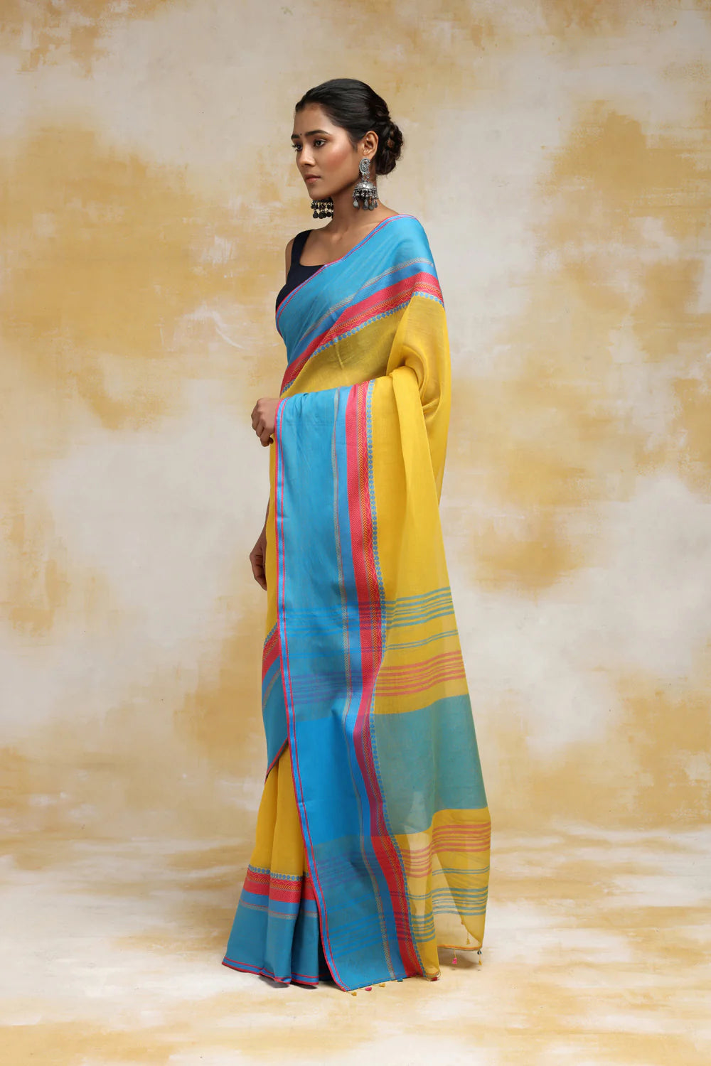 HandloomYellow Soft Cotton Tangail Saree