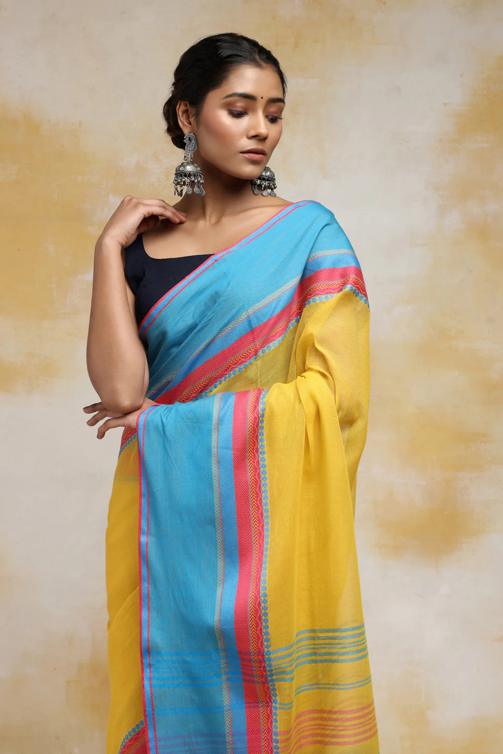 HandloomYellow Soft Cotton Tangail Saree