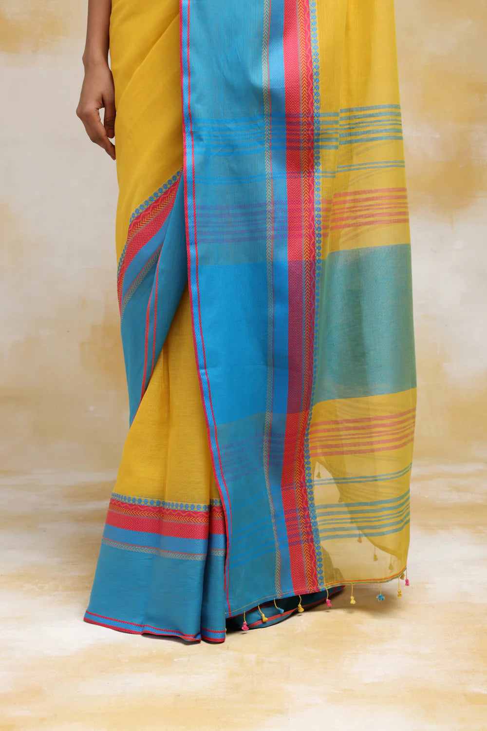 HandloomYellow Soft Cotton Tangail Saree