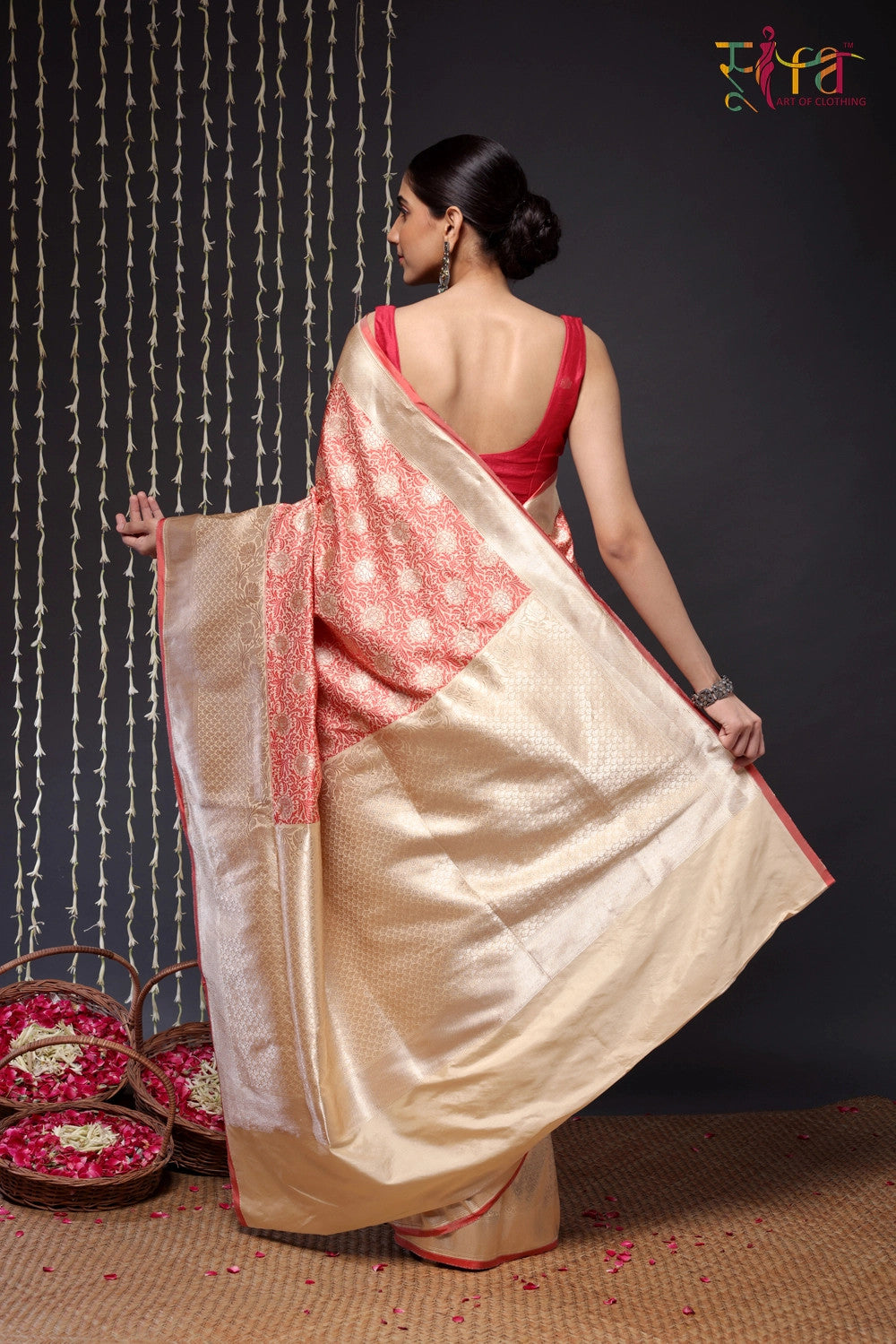 Handloom Cream And Red Pure Silk Tanchoi Saree