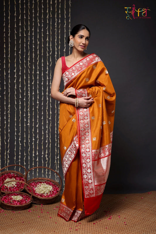 Handloom Mustard Banarasi Kanchi pure silk Saree